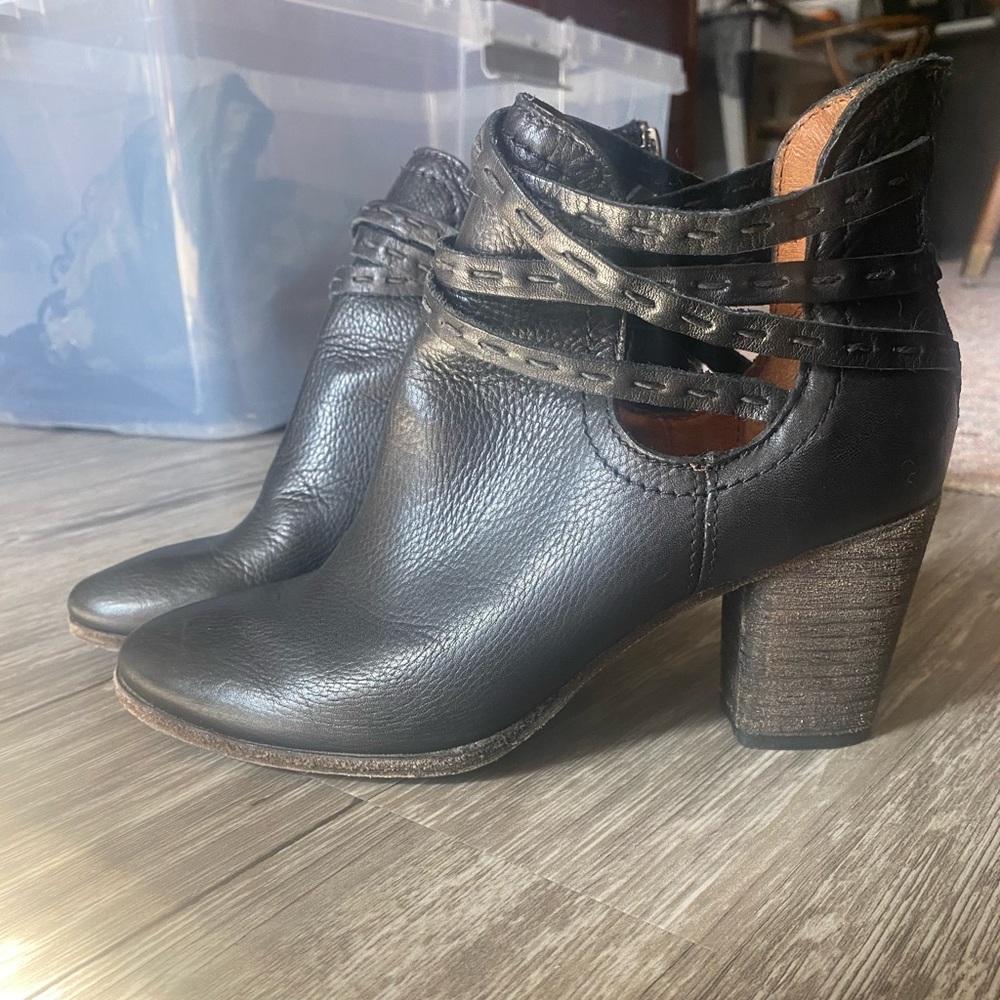 Frye Black leather wrap booties